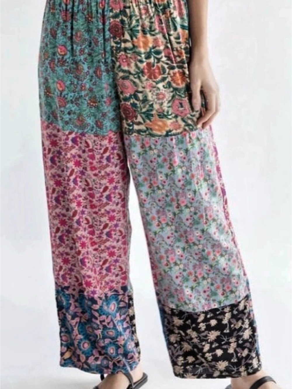 Floral Wide Leg Pants in Blue & Pink Like New